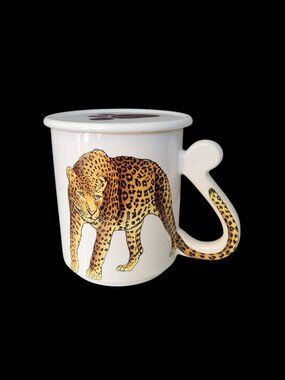 Vintage Leopard Collector Ceramic Mug With Lid By Action Japan E James